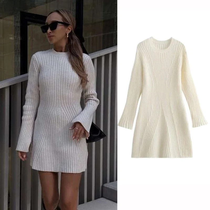 

Spring 2025 Women's Faion Ribbed Knit Dr Sexy mid Waist Polyester Blend Long Sve round Ne Casual Wrap Skirt