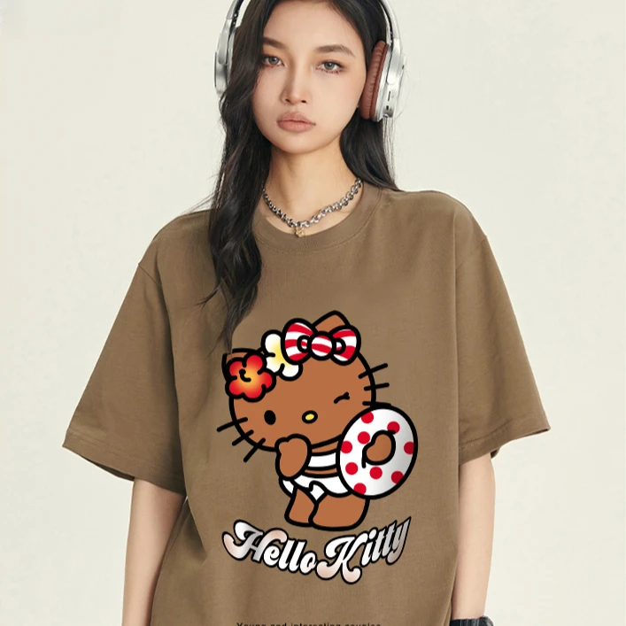 

Cartoon Hello Kitty T-shirt New Crew Neck Cotton Short Sleeve Versatile T-Shirt Casual Sanrio Top Women's Clothing Goth Tops