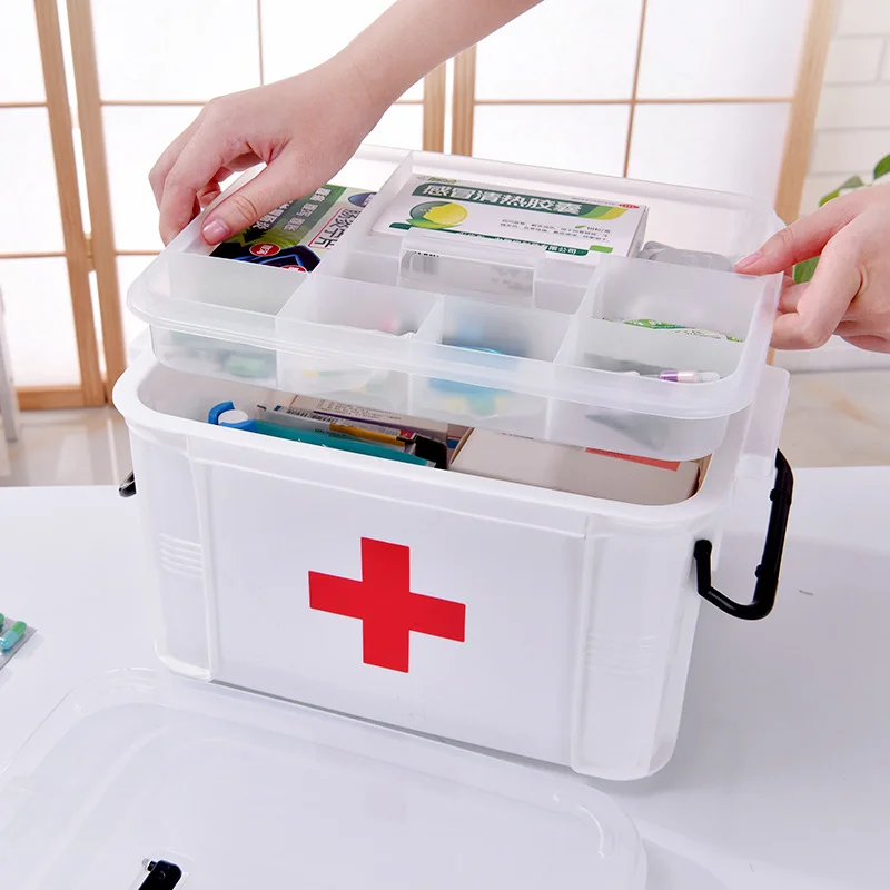 Medical First Aid Kit Household Medicine Box Double-layer Box Portable Medicine Box Cosmetic Tools Multifunctional Storage Box