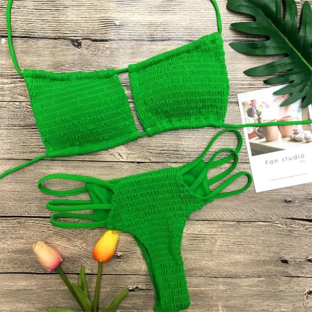 

Micro String Extrem Bikini Wrinkled Bandage Backless Swimsuit Y2K Swimwear Women Bathing Suit Retro Beach Summer Outfit Biquinis