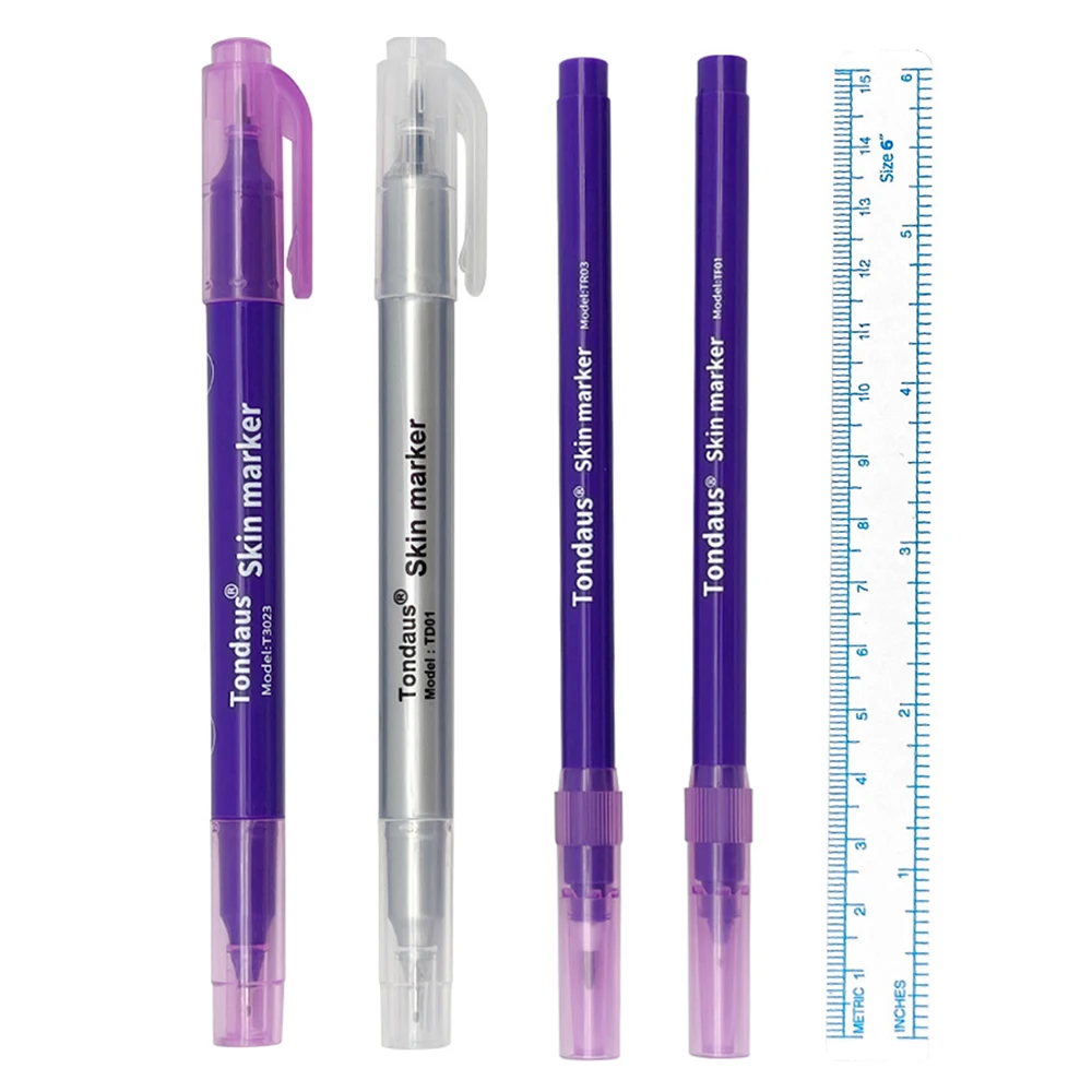 10Pcs Einweg Sterilisiert Paket Mit Lineal Medizinische Chirurgie Permanent Make-Up Körper Tattoo Piercing Scribe Haut Marker Stift – Detail 1