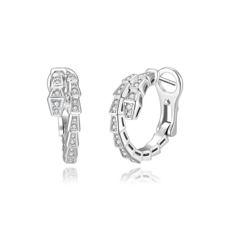 Follow Cloud Snake Shaped Women Earrings Full Moissanite Diamond 1.6mm Snake Bone Hoop Earrings for Women S925 Sterling Silver