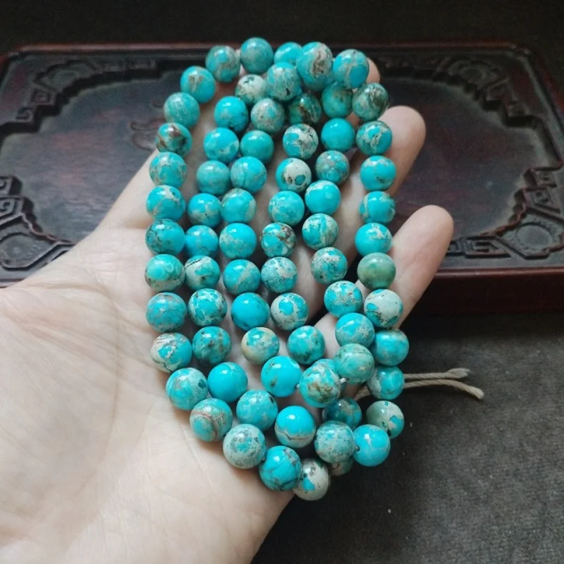 

Antique Old Patina Round Bead Turquoise Necklace Sweater Chain Beads 10MM