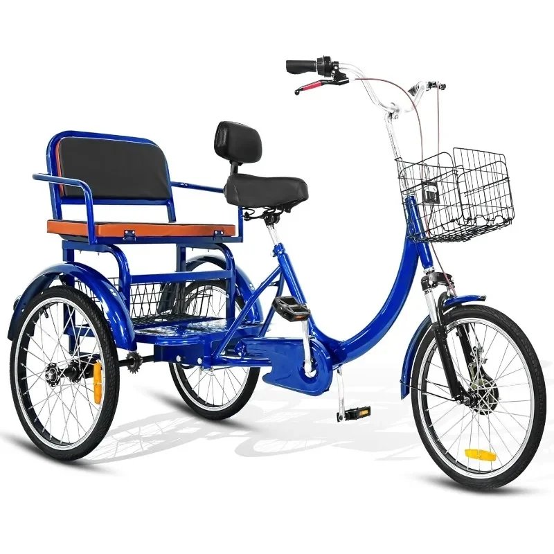 Adult Tricycle, 20 Inch 3-Wheel Bikes Trike for Adults Passengers Seat Low Step-Through Cruiser Bike Adult Tricycles for Women