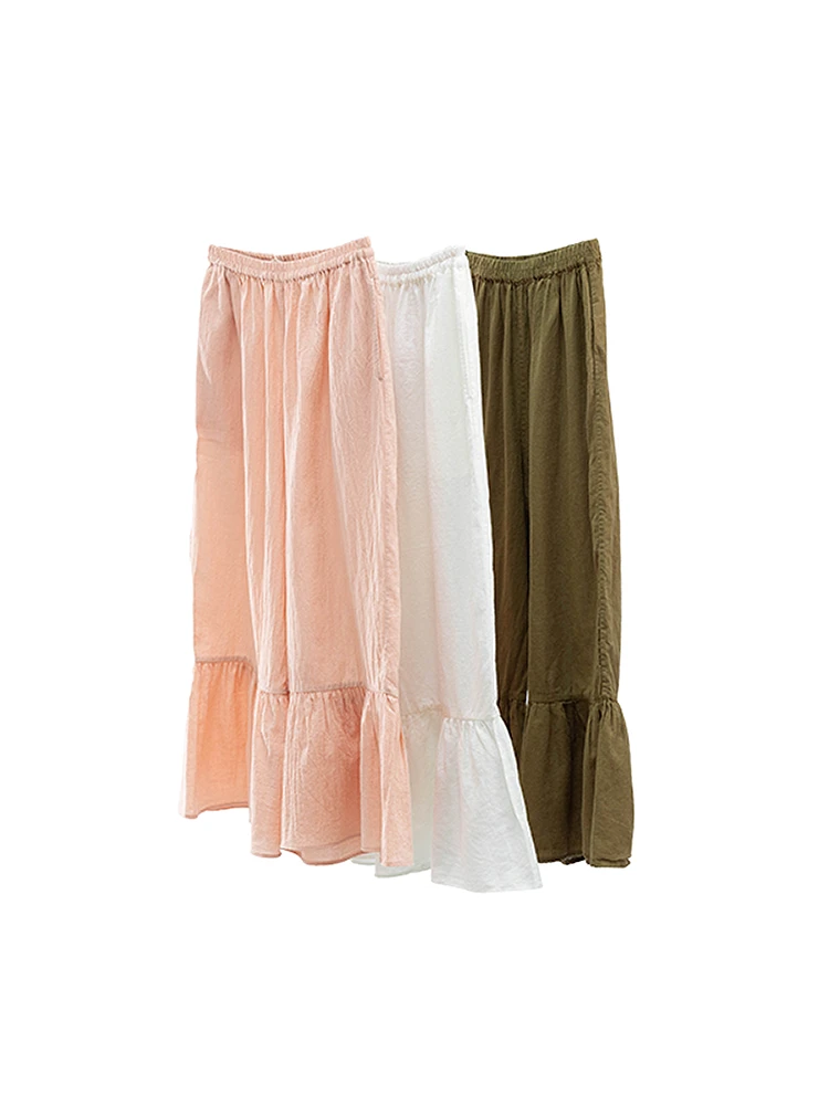 Casual Cotton Linen Blend Full Waist Elastic  Women's Boting Pants 52 Lotus Blossom Design New Sle Online Exclusive