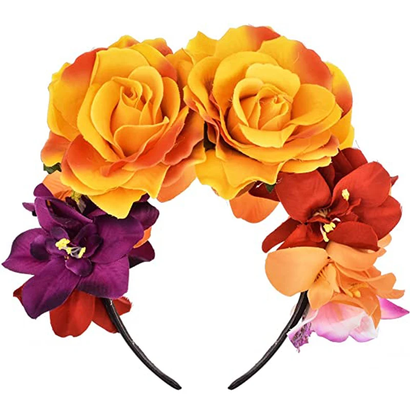 Women's Dia de los Muertos Rose Flower Costume Headpiece Halloween Day of The Dead Veil