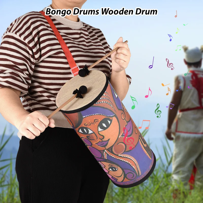 أداة قرع أسطوانية محمولة باليد مع اثنين من أفخاذ وحزام كتف ، براميل خشبية ، هدية عيد ميلاد العيد ، 7 في