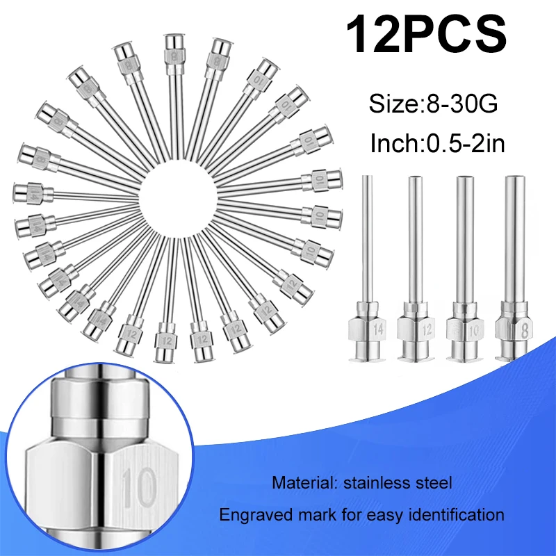 

12pcs/pack - blunt, full metal 0.5inch 1inch 1.5inch 2inch sleeve length dispensing needles (8G, 10G, 12G, 14G... 26G optional)