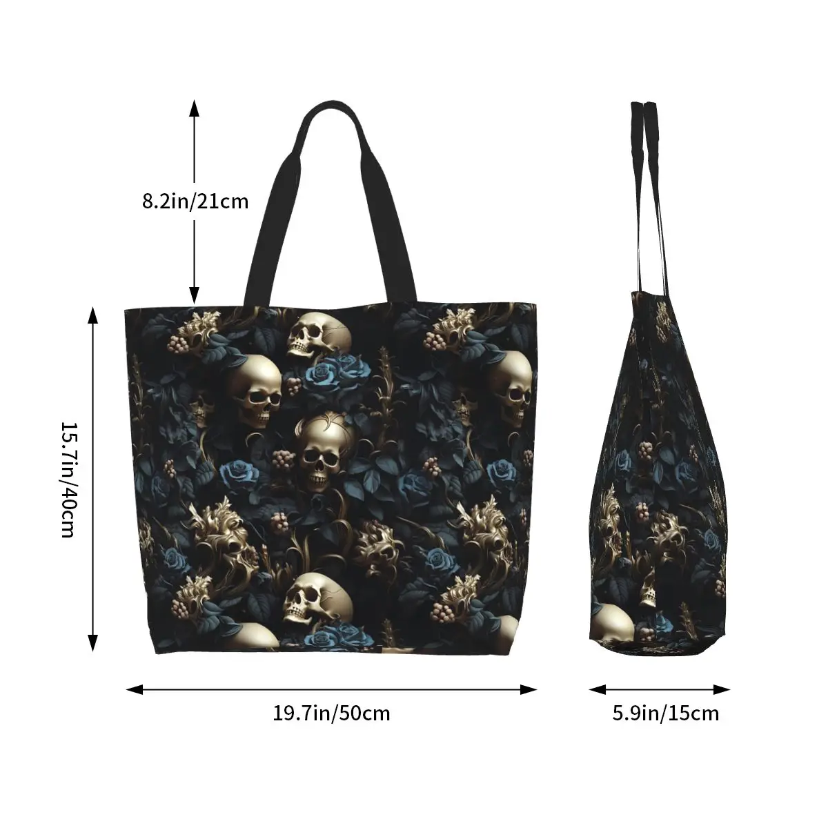 Horror Gothic Skeleton Death Skull Shopping Tote Bag Canvas Large Capacity Shoulder Bags Shopper Grocery Handbag for Women