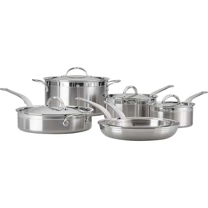 Professional Clad Stainless Steel 10-Piece Ultimate Cookware Set, Induction Cooktop Compatible  Cookware Set