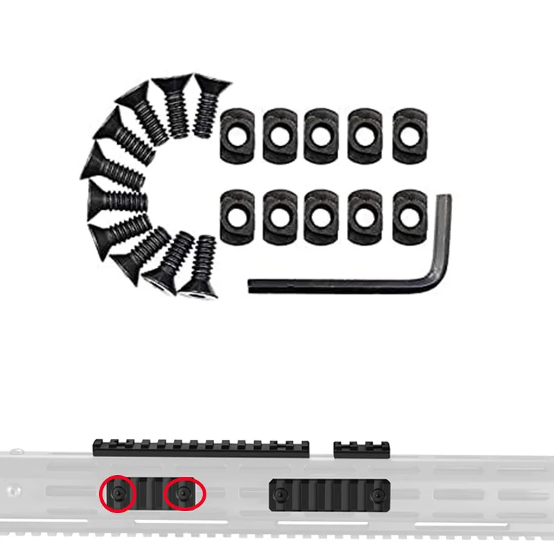 10 unidades/conjuntos M-LOK parafuso e porca trilhos de substituição t-porca parafusos para mlok handguard rail seções caça, acessórios de arma de brinquedo
