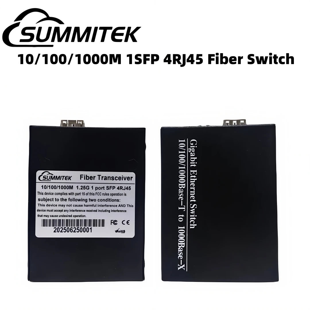 SUMMITEK 1Gb SFP Fiber 1X4 RJ45 Fiber Optic Media Converter 10/100/1000Mbps SFP Fiber Switch without SFP Module