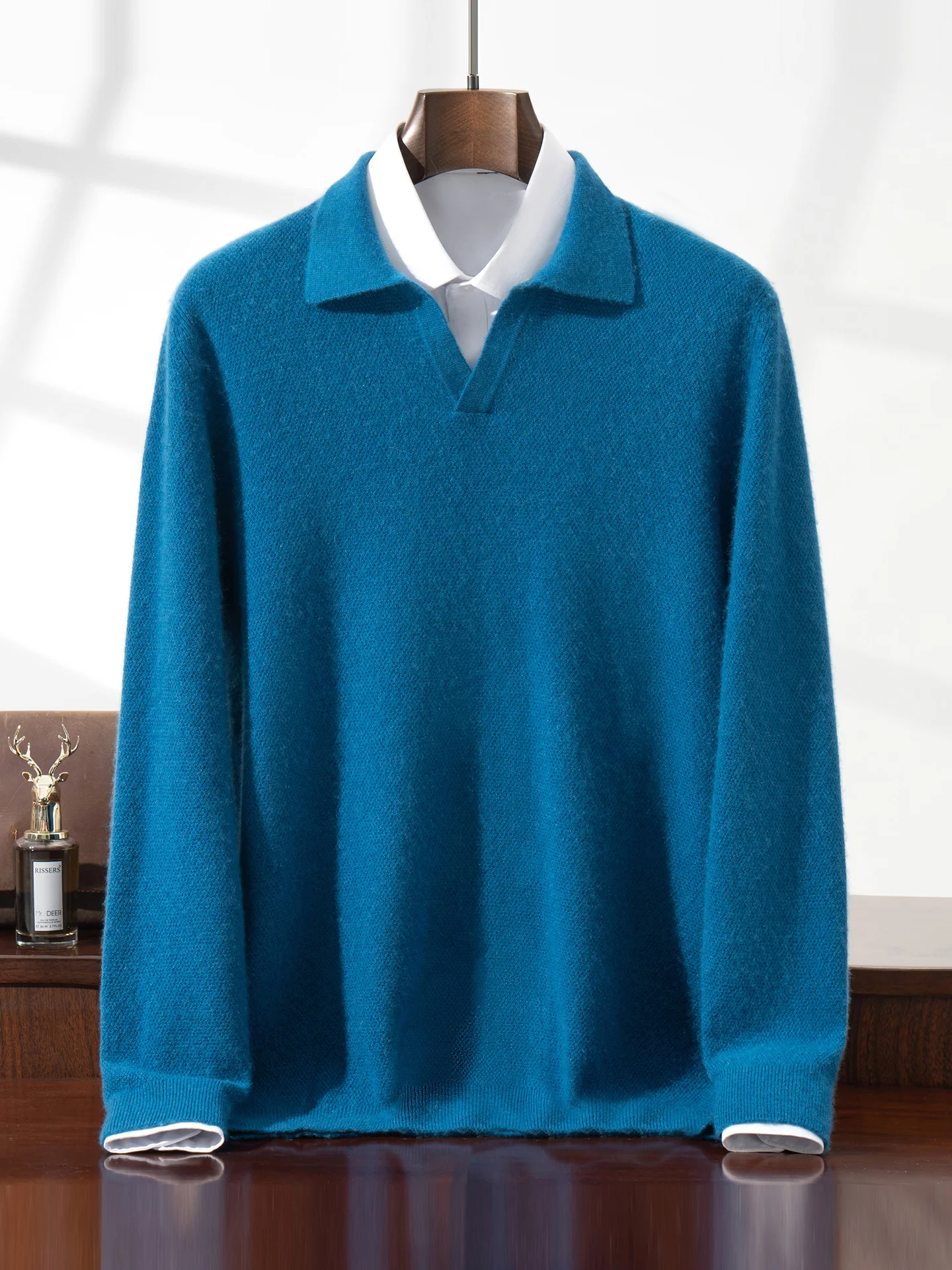 Smart Casual Autumn Winter Man Sweater Light Luxury 100% Cashmere Knitwear Polo Collar Pullover Men Long Sleeve Clothing Tops