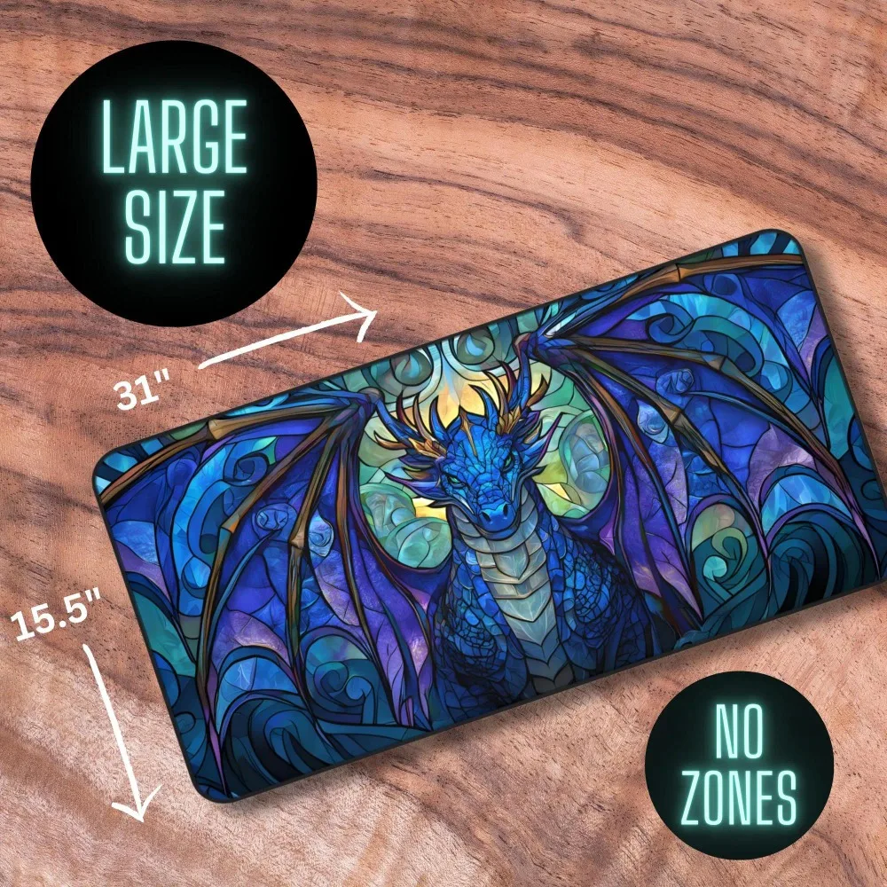 MTG Playmat Dragon, MTG Playmat With or Without Zones, Stained Glass Trading Card Game Playmat, Neoprene Card Playmat