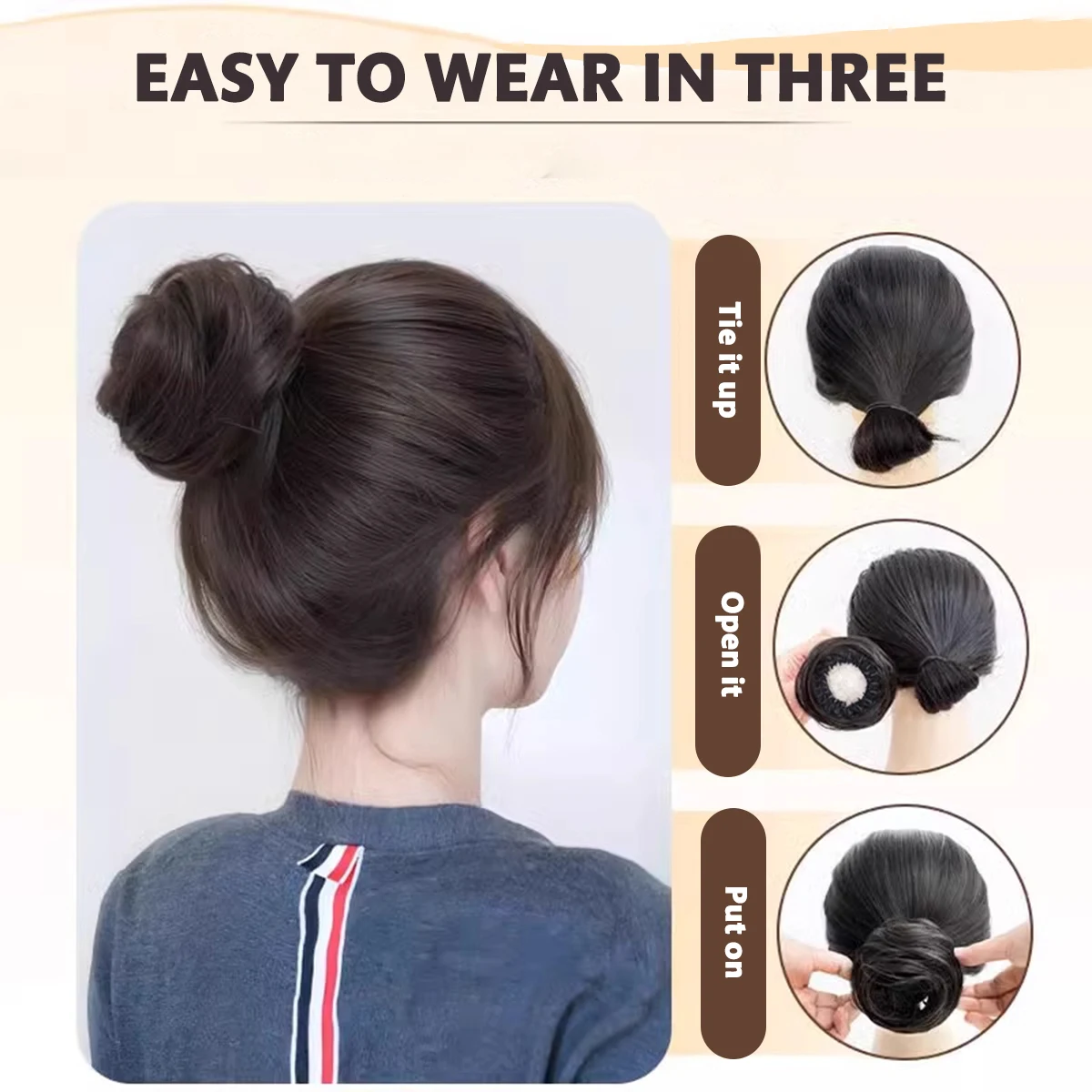 Perangkat rambut pelat kepala bola sintetis yang dapat ditarik cincin rambut wig temperamen wanita sanggul simulasi kepala kuncup malas