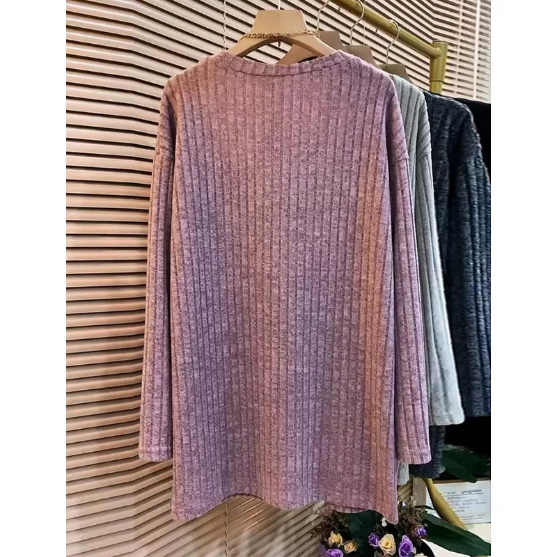 Fashion Lady V-Neck Chic Hollow Out Sweaters Autumn Winter Loose Simplicity Long Sleeve Solid Color Knitted Tops for Female