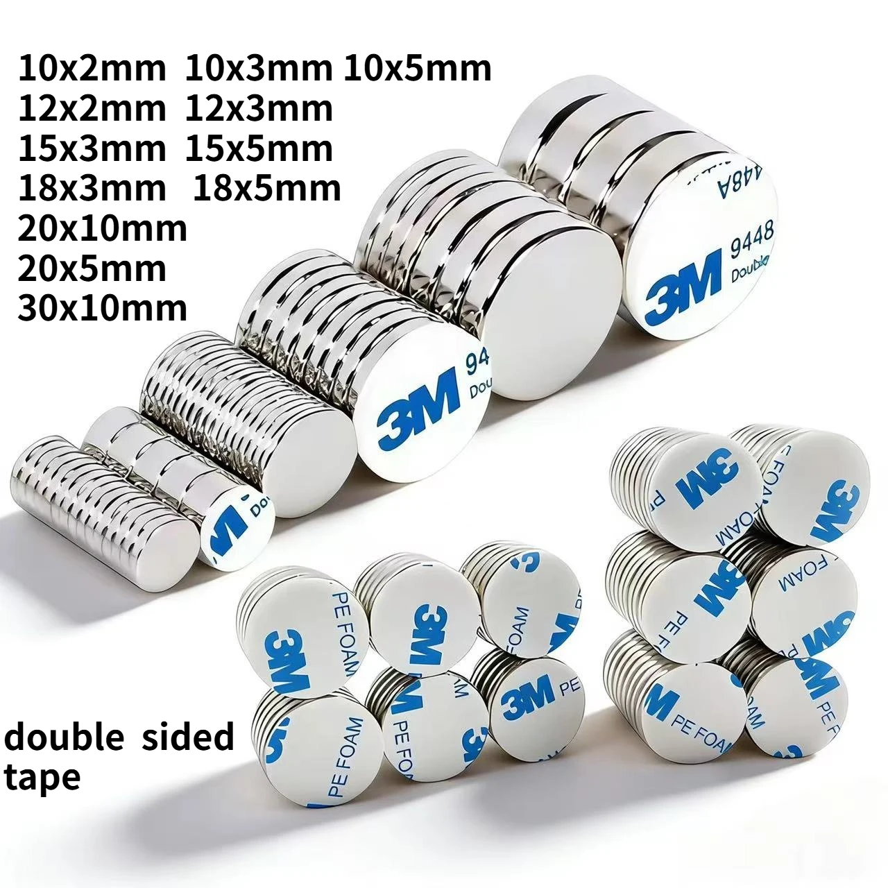 

N52 15x5 15x3 15x8 18x3 20x10 Double-sided adhsive Super power 3m tape Scooter Engine Fridge DIY Magnets Motor Ebike Nickle