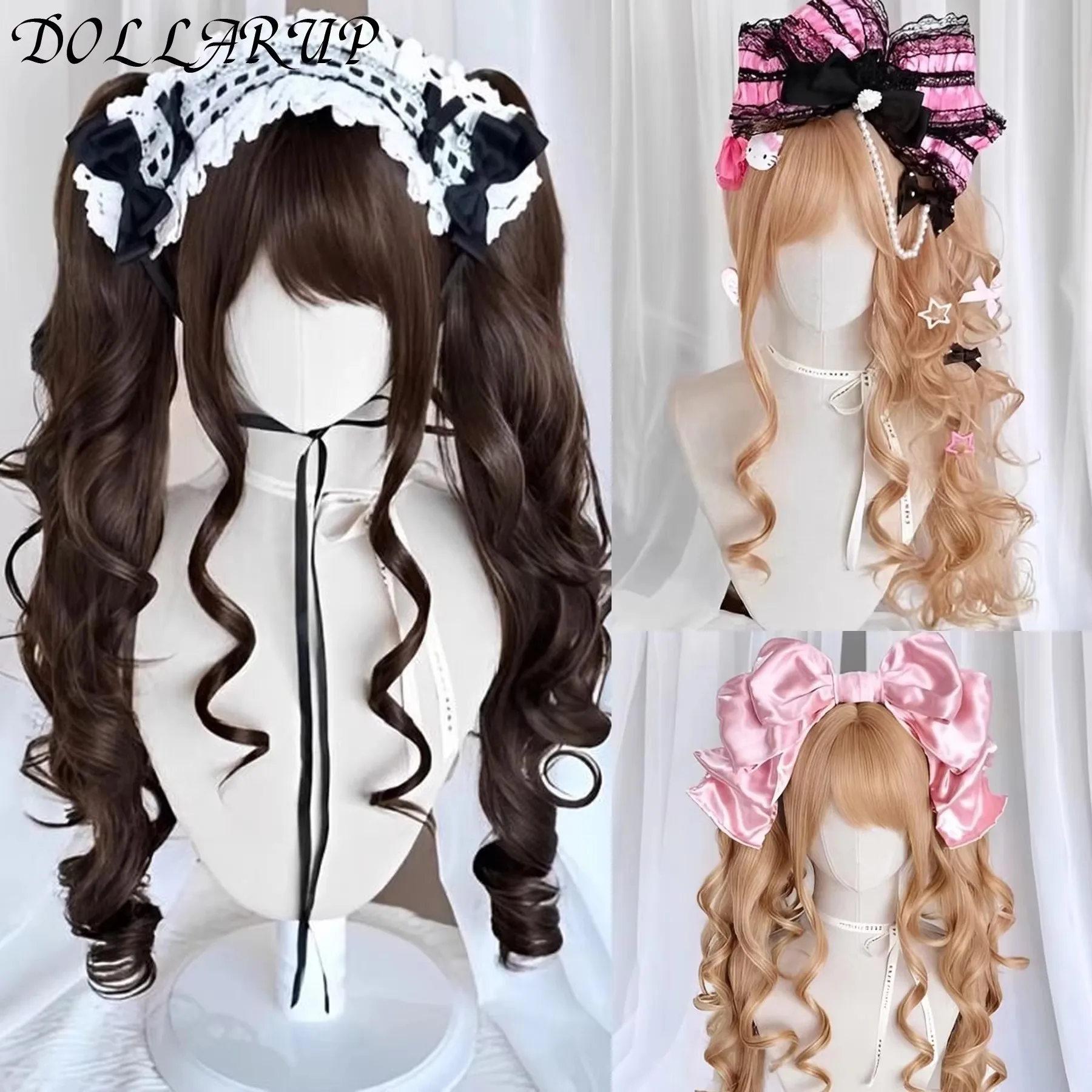 

JKL Synthetic Princess Cut Double ponytail Lolita Wig with Bangs Girl Ombre Blonde brown Cosplay Halloween Harajuku wig