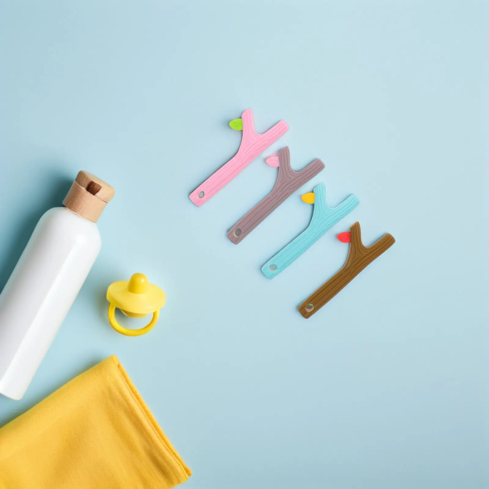 4Pcs Baby Teether Silicone Tree Branch Soft Chewing Rod Infant Sensory Stick Soothing Teething Relief for Toddlers Travel