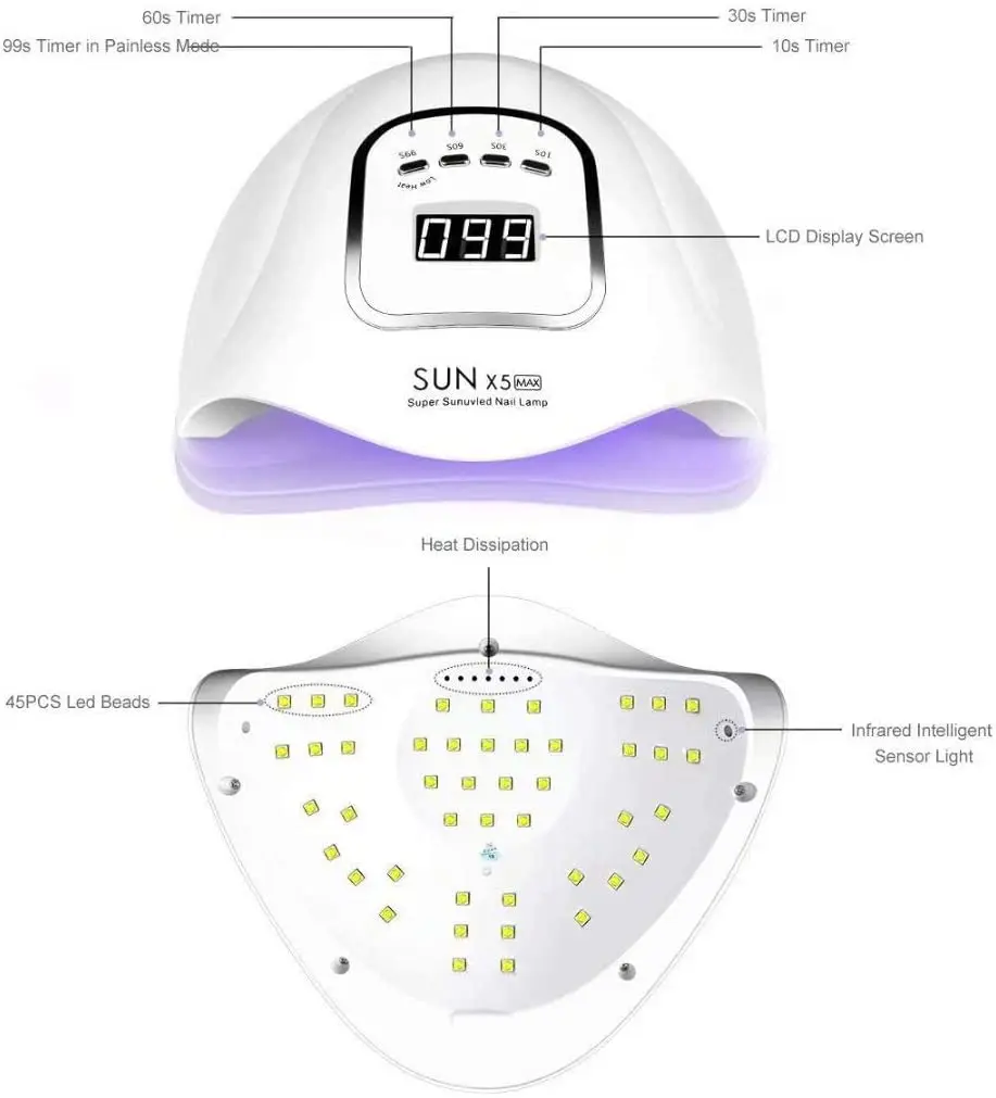 SUN X5 Max Kit per unghie Lampada per unghie 80W 10 colori Kit per smalto gel UV Set di strumenti per manicure Set di macchine per trapano per unghie con base superiore