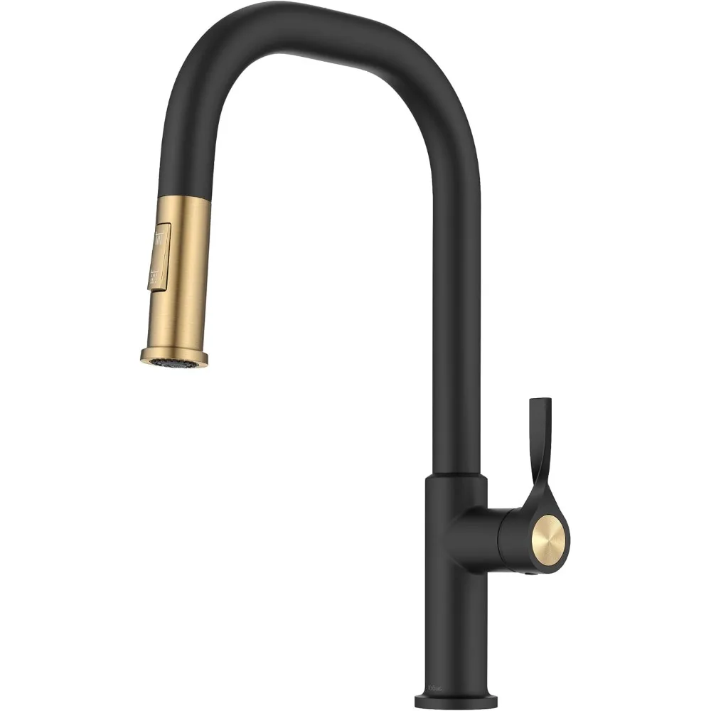 

KRAUS Torak Pull-Down Kitchen Tap in Spotless Brushed Brass/Matte Black with Dual-Function Sprayer and Pre-installed Water Lines