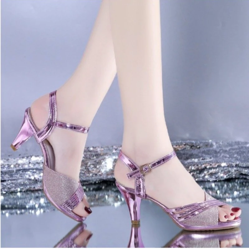 Shoes Woman 2024 Trend Women's Peep Toe High Heels Sandals Glitter Fashionable Solid Color Ankle Strap Sandals Wedding Shoes