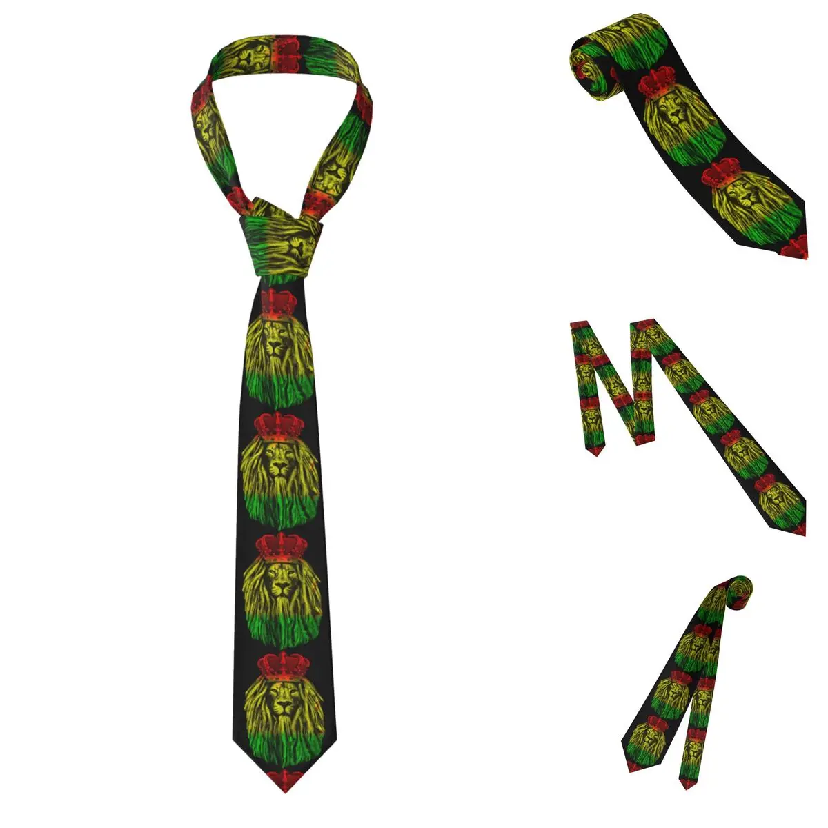 Lion Of Judah Rasta Jamaican Reggae Necktie for Men Silk Polyester Slim Neck Ties Party Suits Tie Casual Gravatas