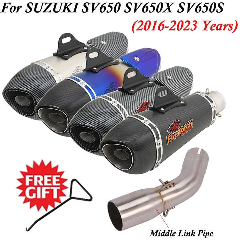 Slip On For Suzuki SV650 2016 - 2022 Motorcycle Exhaust System Modified Middle Link Pipe Carbon Moto Escape Yoshimura Muffler