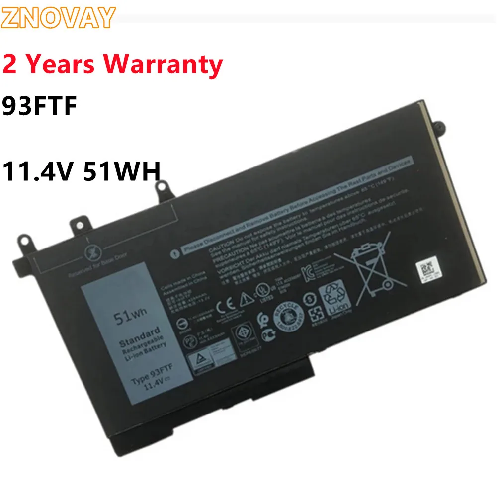 

ZNOVAY 93FTF 11.4V 51Wh Battery For DELL Latitude 5280 5480 5580 E5280 E5480 E5580 E5290 E5490 E5590 Series Laptops 83XPC