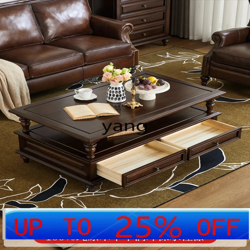 LH  all solid wood double-layer coffee table rural retro TV cabinet combination
