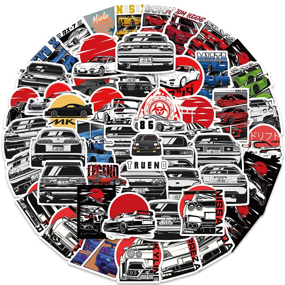 50 sztuk japonia JDM samochód wyścigowy Anime Graffiti naklejka Laptop motocykl samochód deskorolka wodoodporna naklejka zabawka dla dzieci prezent naklejka