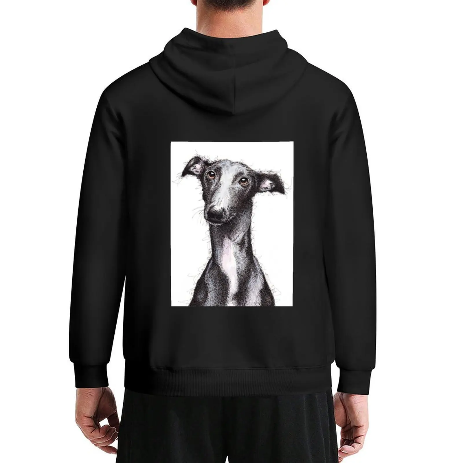 

Beautiful black greyhound looking soulful Hoodie aesthetic clothing autumn jacket men autumn new products hoodie for men