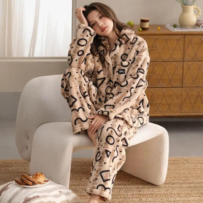 

New Women's Pajama Set Girl Winter Homewear Set Warm Sleepwear Trousers Couples Christmas Ensembles Pyjama Keep Warm Nightwear