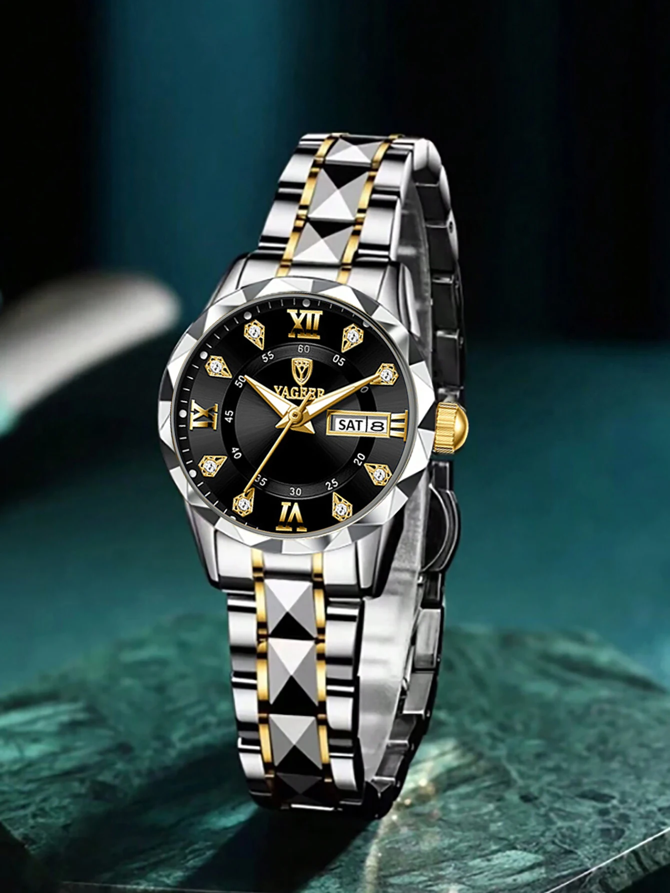 A luxurious business lady's small luminous calendar stainless steel quartz watch - a birthday gift for her