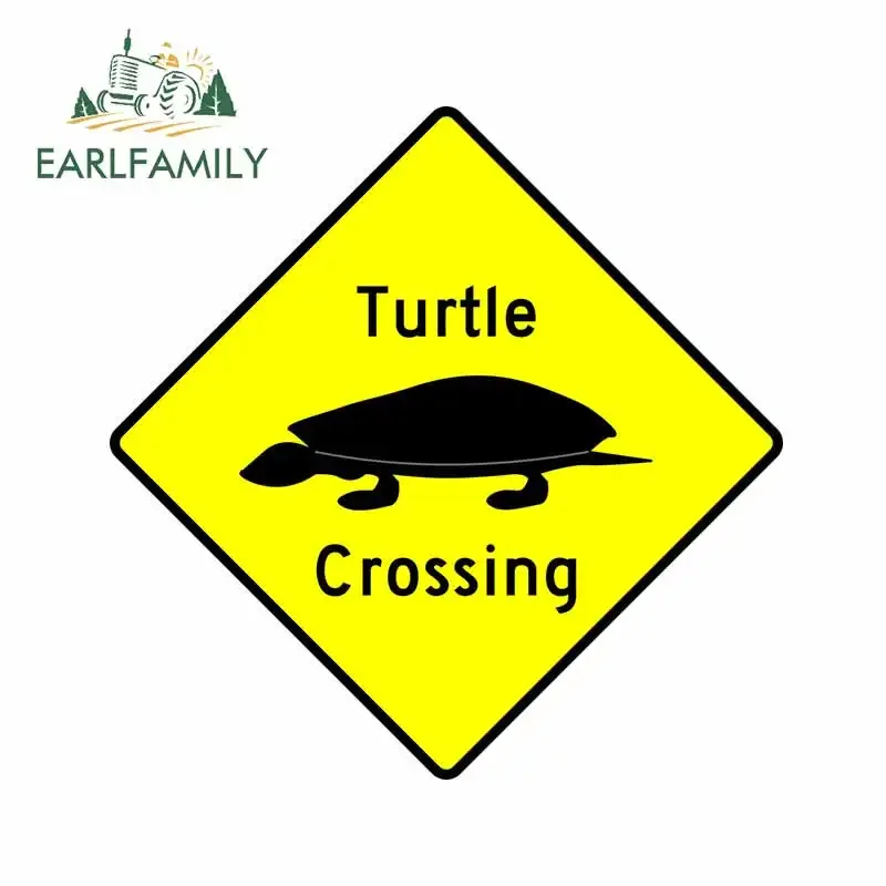 EARLFAMILY 13cm x 13cm Turtle Crossing Sign Car Stickers Diamond Black Simple Animal Decal Creative Scratch-Proof Car Styling