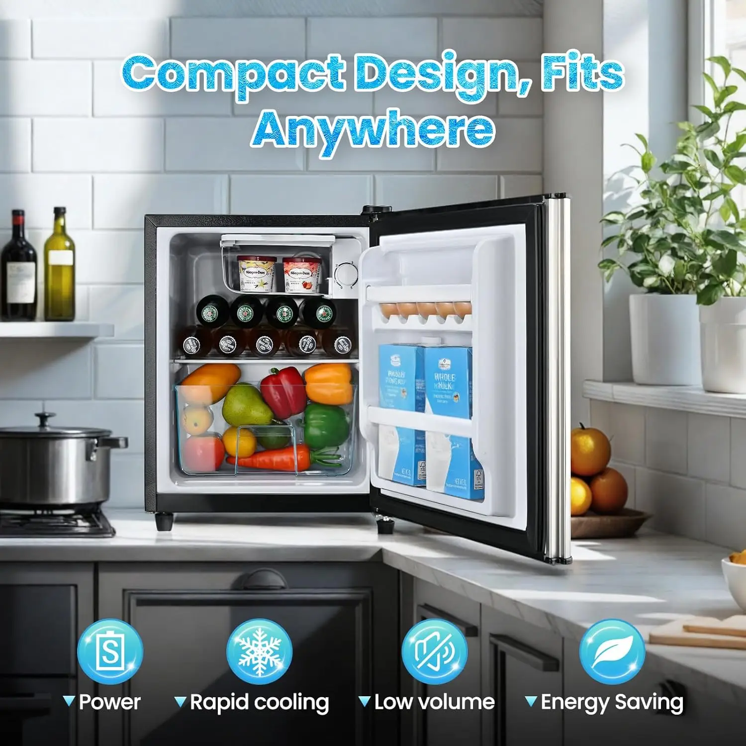 Fridge with Freezer, Single Door Compact Refrigerator, Dorm Small Fridge with 5 Temperatures, Energy Saving, Low Noise, Small Mi