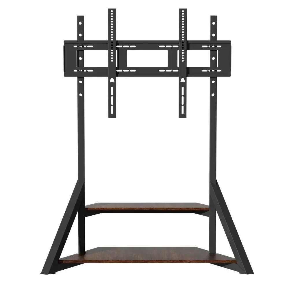 TV Floor Stand with 2 Tier Wood Shelves Height Adjustable TV Mount Stand for 65-100 Inch LCD LED TV