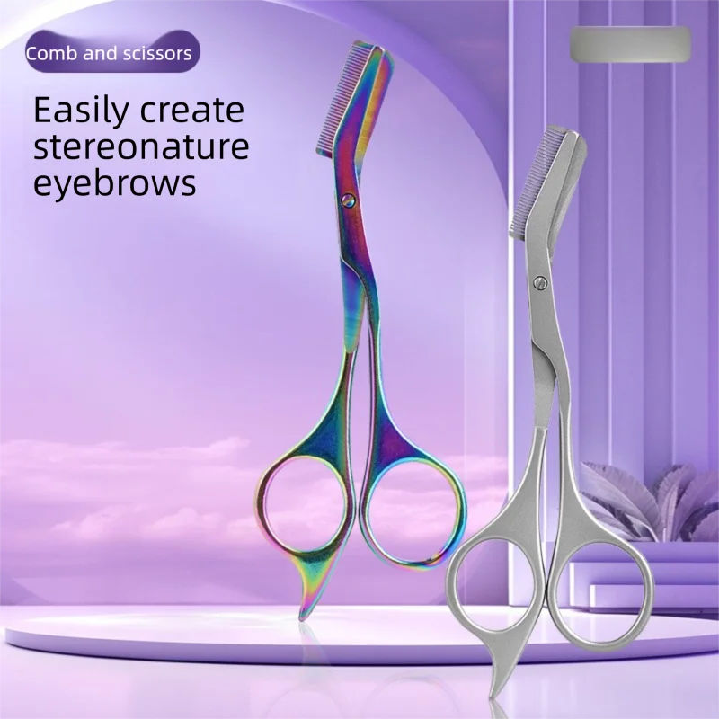 Factory Direct Stainless Steel Eyebrow Scissors with Comb, 2 in 1 Anti-Pinch Safe Brow Trimmer for Women, No Pull Beauty Groomin