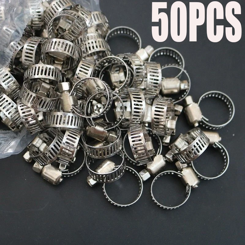 

50PCS Hose Clamp Set - Stainless Steel Worm Gear Clamps For Pipes, Intercoolers, Plumbing, Tubes & Fuel Lines 8-44mm Pipe Clamps