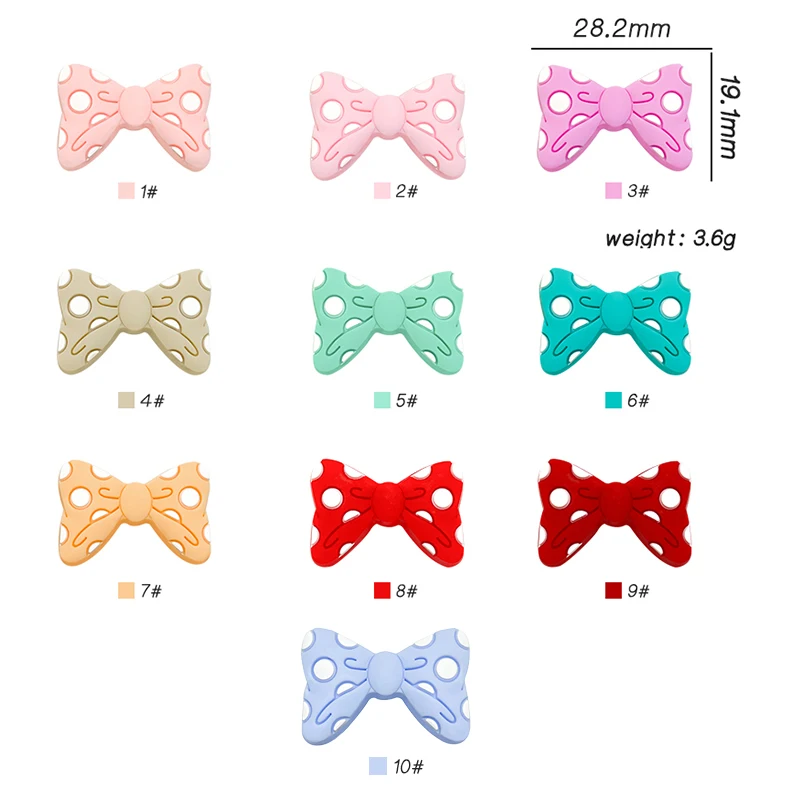 10 stücke Baby Silikon Perlen Neue Fliege Perlen BowKnot Perlen Beißring Baby Spielzeug DIY Schnuller Kette Halskette Zubehör