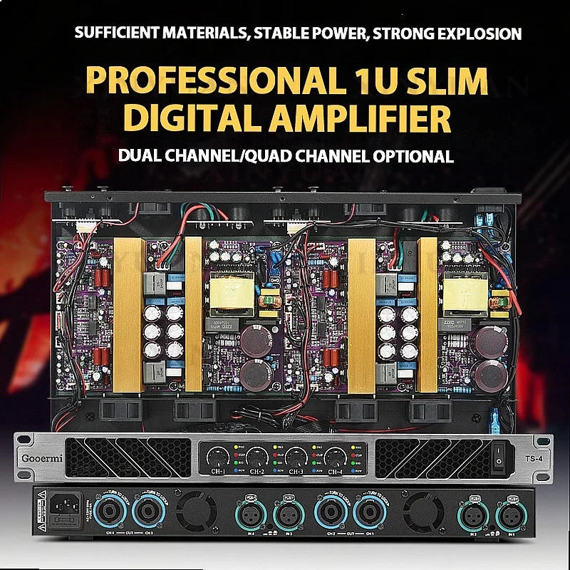2 Channel Digital Audio Power System 1U D Class Home Stereo Amplifier