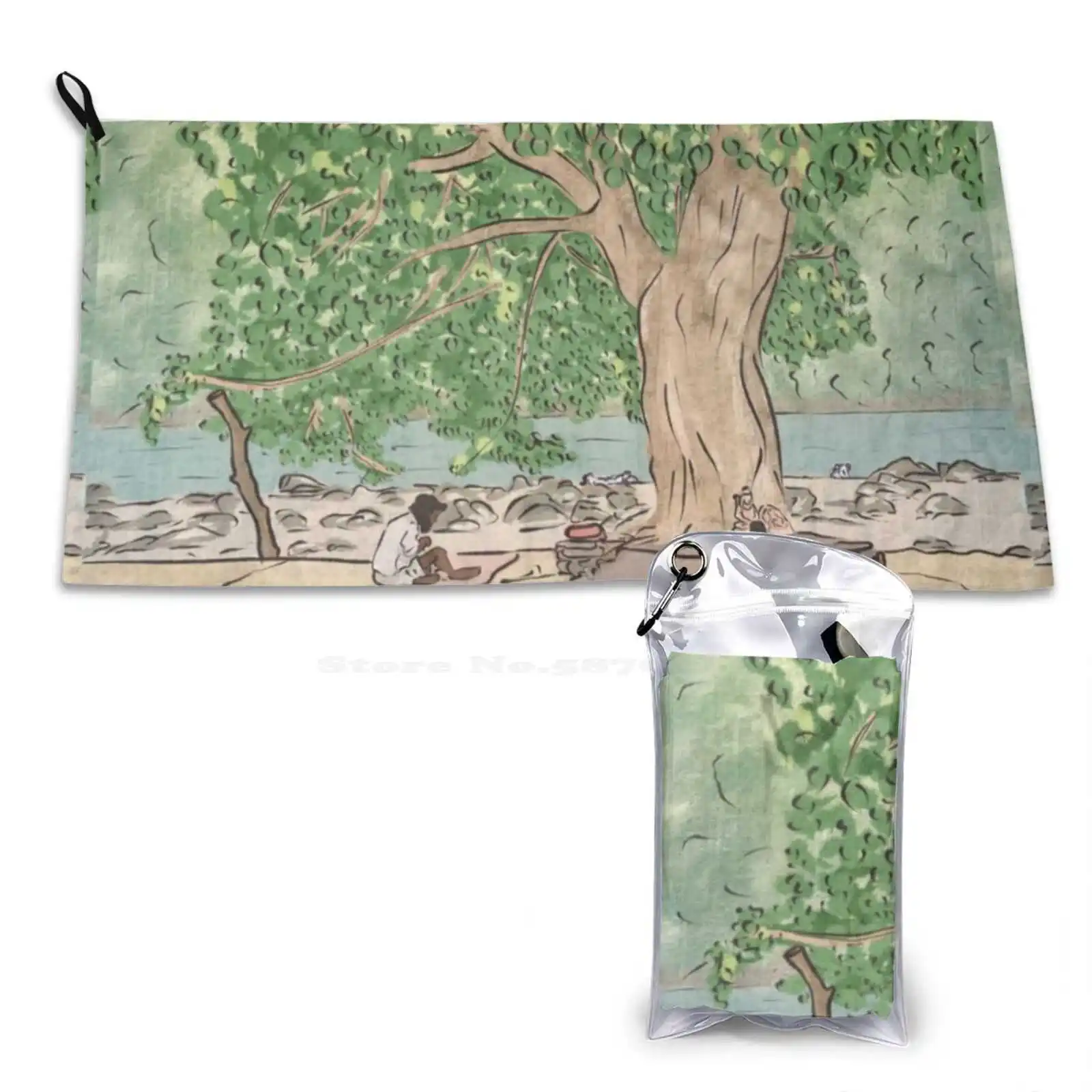 Baba Sitting Under A Tree-Ram Jhula , Rishikesh. Colorful Illustration Soft Comfortable Bath Towel Outdoor Rishikesh India Baba