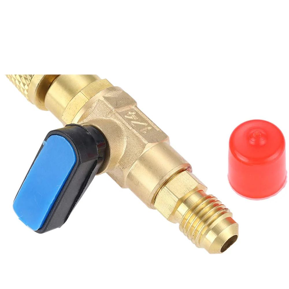 SHGO 3 Pcs Angled Compact Ball Valve 1/4 Inch SAE Air Conditioning Refrigerant R410A R134A Shut Valve for HVAC