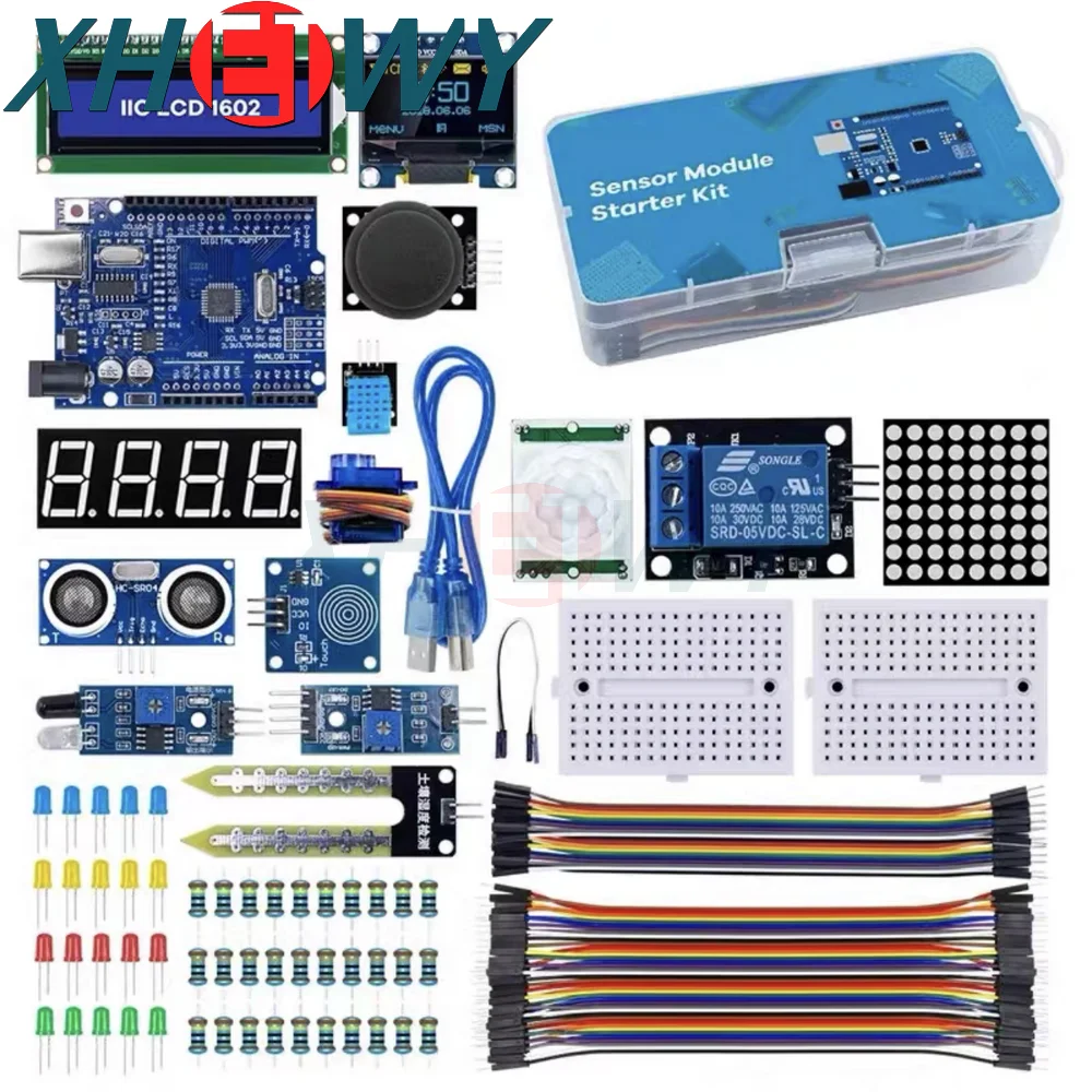 1 set of UNO R3 CH340G improved development board LCD1602 OLED0.96 beginner level learning kit