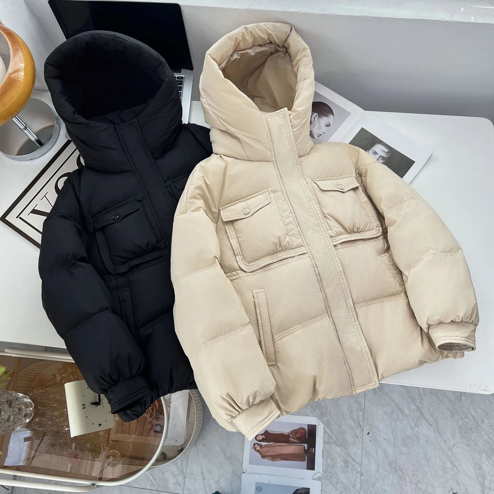 100kg Winter Fashion Hooded 90 White Duck Down Jacket Safari Style Plus Size Women\'s Warm Coat 1951