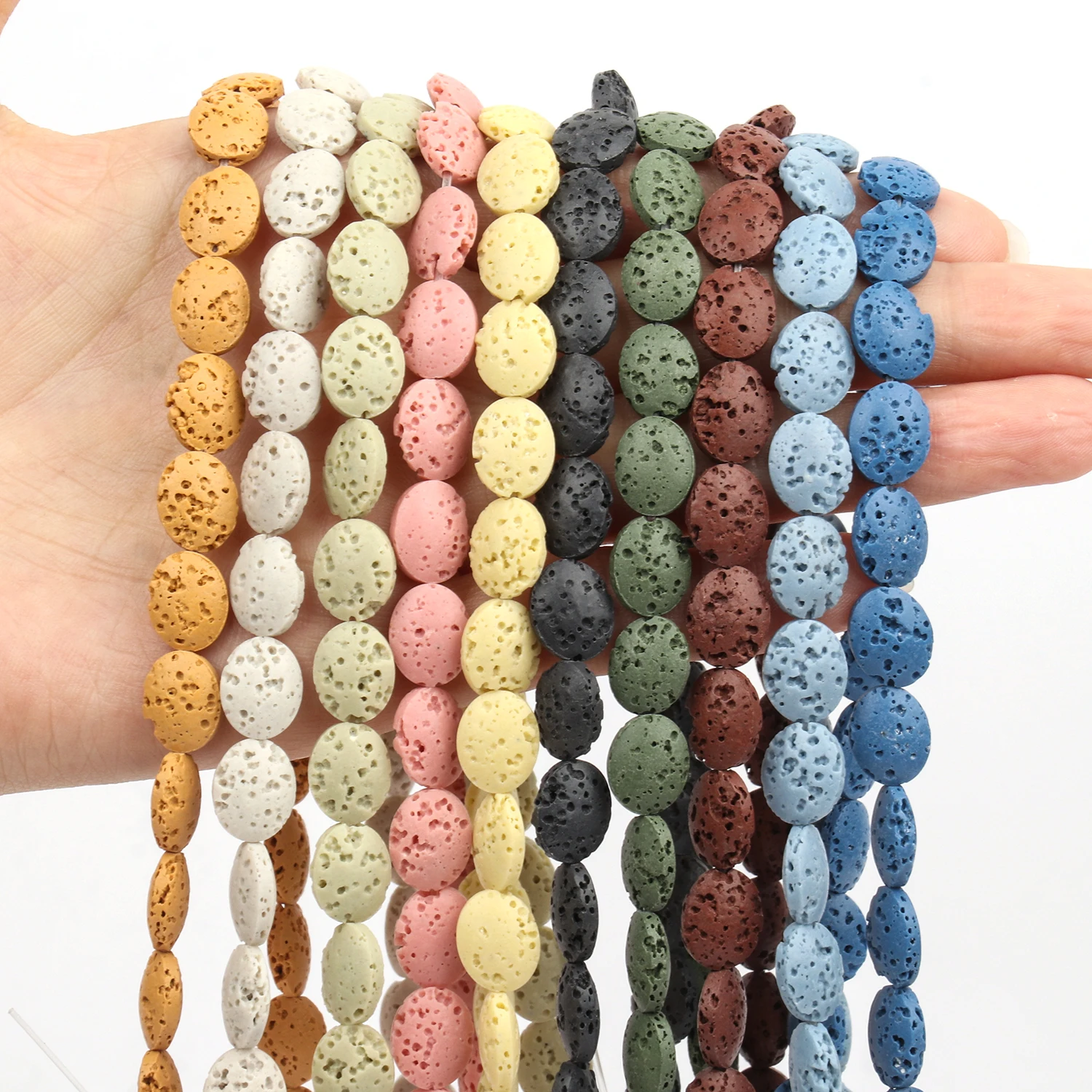 11x9mm Natural Lava Stone Multicolor Oval Shape Loose Spacer Beads Handmade Jewelry Making DIY Bracelet Necklace Accessories