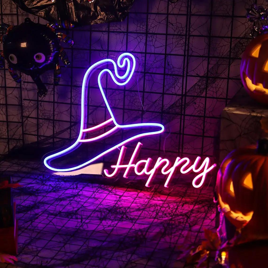 Witch Hat LED Neon Sign Halloween Light Decoration Wizard Hat Neon for Halloween's Day Party Room Decoration