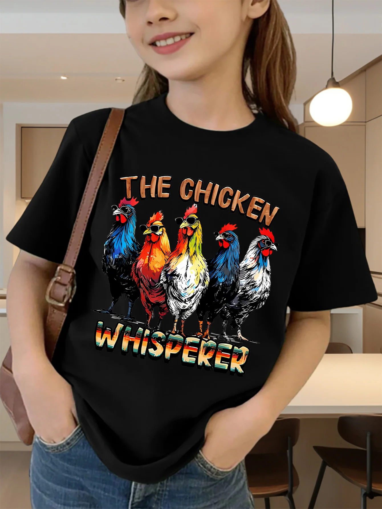 Cute The Chicken Whisperer Rooster Graphic Kids Tee Boys Girls Family Matching Cotton Crew Neck Short Sleeve Soft Summer Tee