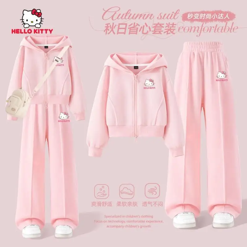 

Sanrio Girls с длинными рукавами, 2 шт., свободные штаны Hello Kittys Big Kids, детский комплект My Melody, новый стиль, спортивные штаны, тонкие универсальные