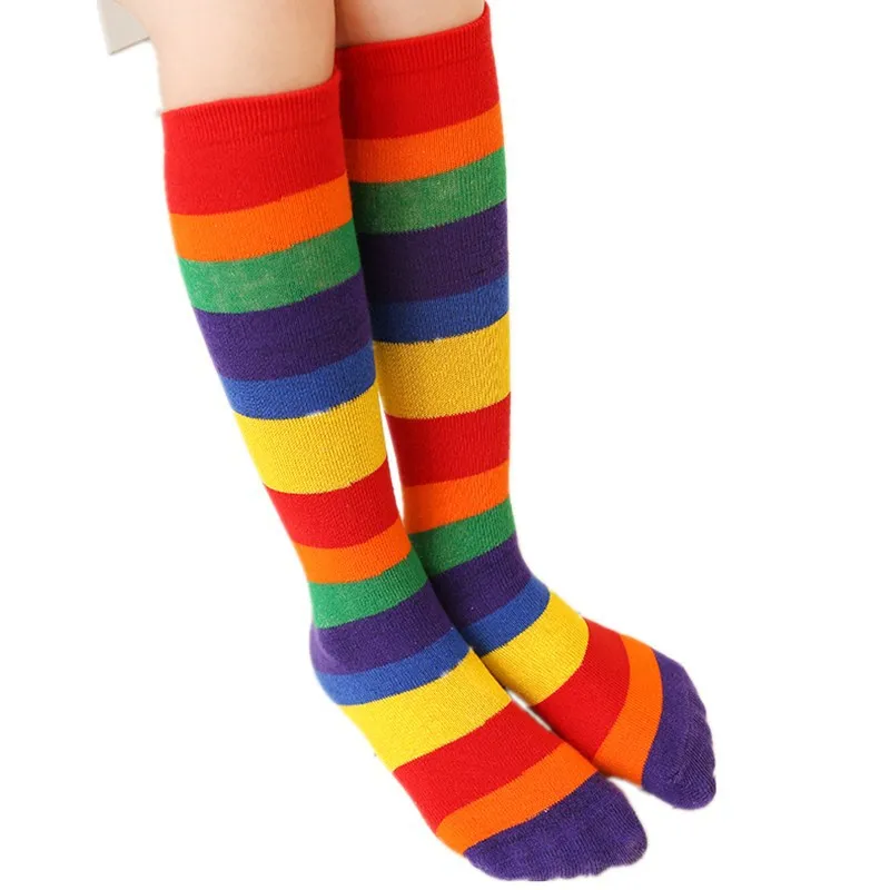 Spring and Autumn Children\'s Fashion Colorful Striped Comfortable Breathable Above The Knee Stockings for Boys and Girls